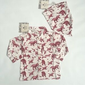 NWT Kate Quinn Baby Valentine Dinosaur Set 6–12M Modal Top Bandana Bib